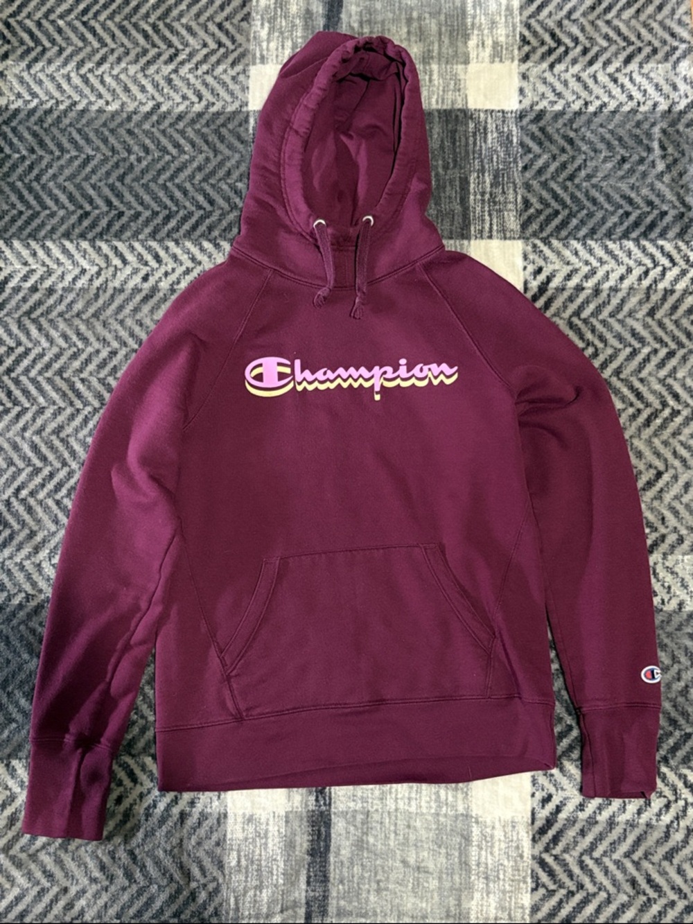 Champion Burgundy Hoodie with Pink & Gold Logo